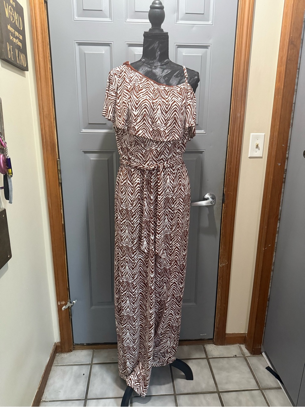 26 International One-Shoulder Zebra-Print Maxi Dress in Brown and White